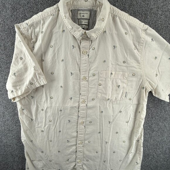 Quiksilver Medium Cotton Graphic Print Short Sleeve White Skate Shirt Mens Adult - Picture 1 of 14